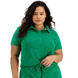 Love Fire Plus Size 1X Kelly Green Terry cloth Polo shirt